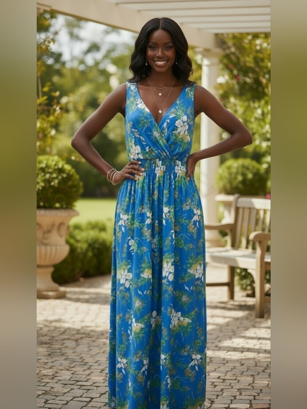 Halogen Nordstrom Blue Floral Maxi Dress V-Neck Wrap Pockets Plus Size 1X